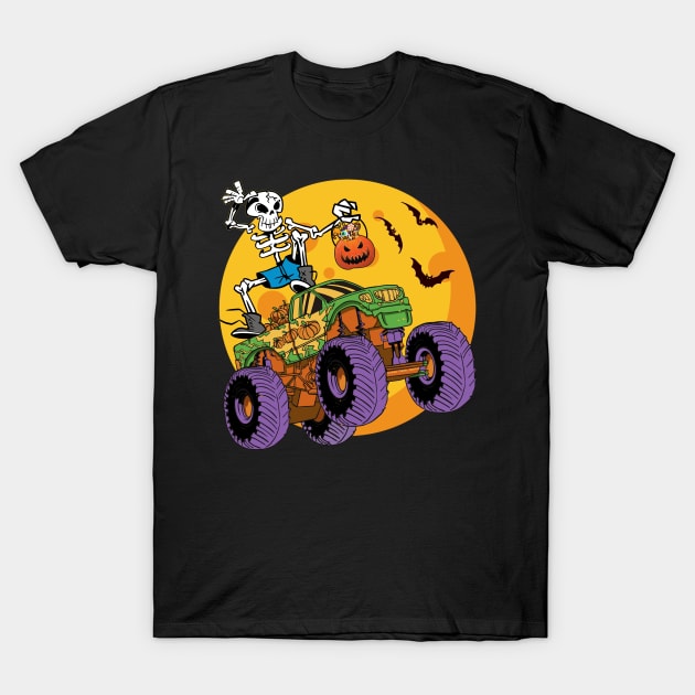 Kids Skeleton Monster Truck Trick Treat Halloween T-Shirt by Dibble Dabble Designs